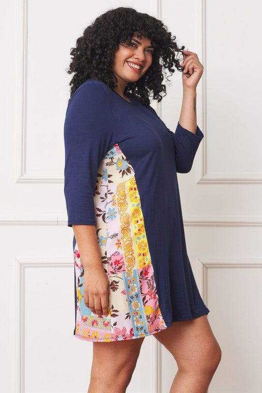 EG fashion Plus Side Contrast A Line Tunic Dress