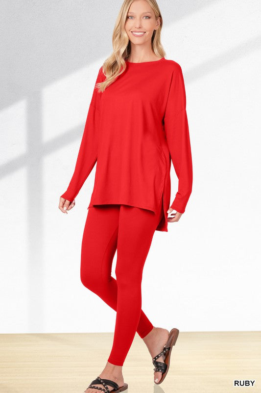 BRUSHED DTY MICROFIBER LOUNGEWEAR SET