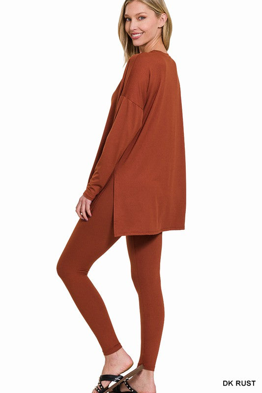 BRUSHED DTY MICROFIBER LOUNGEWEAR SET