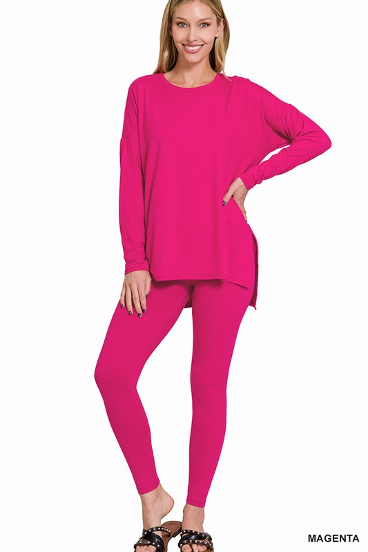 BRUSHED DTY MICROFIBER LOUNGEWEAR SET