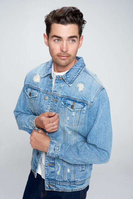 Blue Age Men's Denim Jacket with Distressed