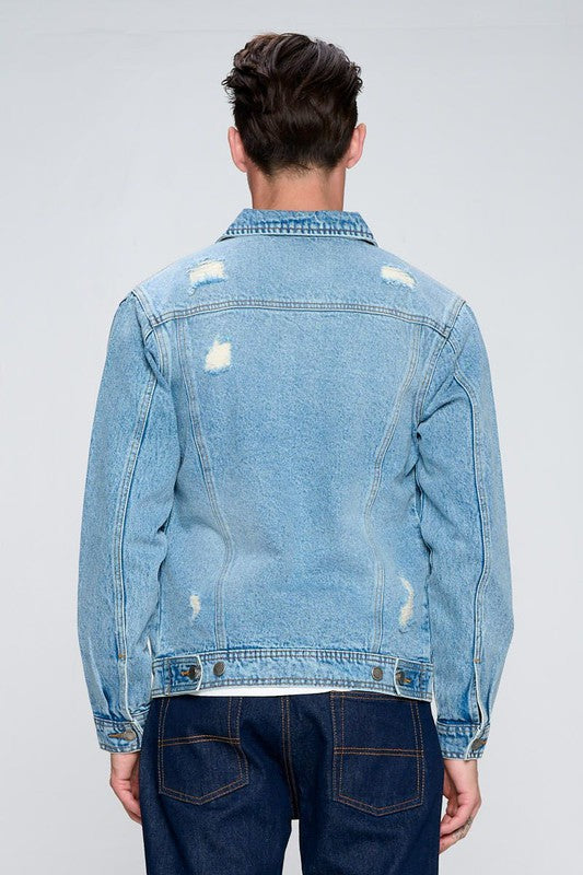 Blue Age Men's Denim Jacket with Distressed