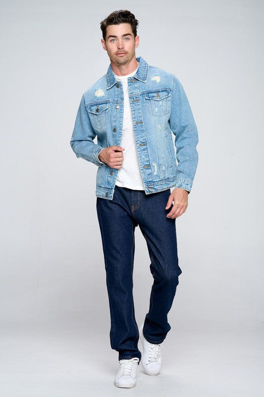 Blue Age Men's Denim Jacket with Distressed