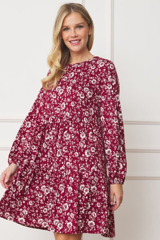 EG fashion Floral Crew Neck Midi Dress