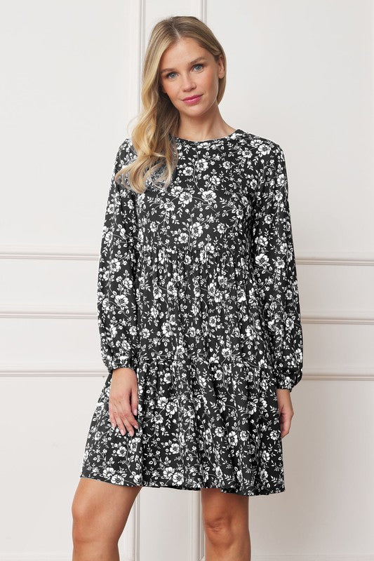 EG fashion Floral Crew Neck Midi Dress