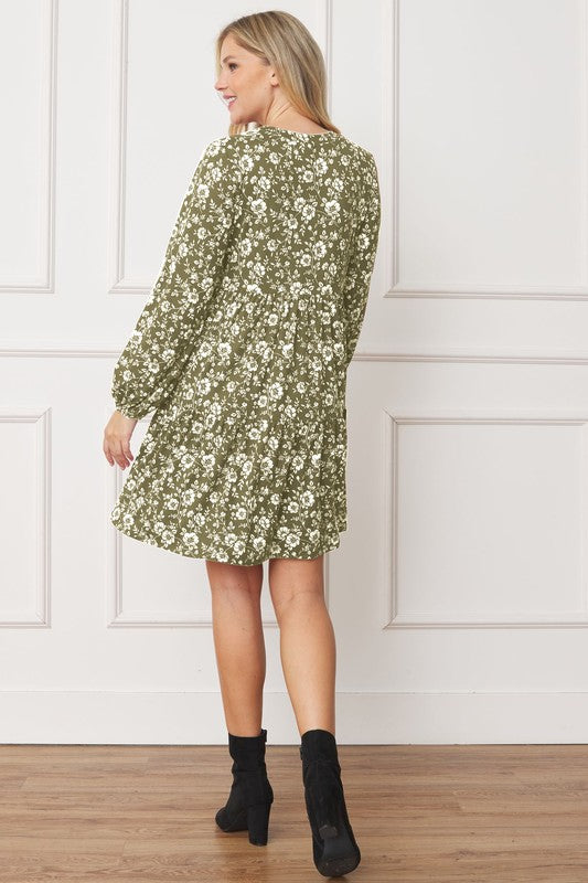 EG fashion Floral Crew Neck Midi Dress