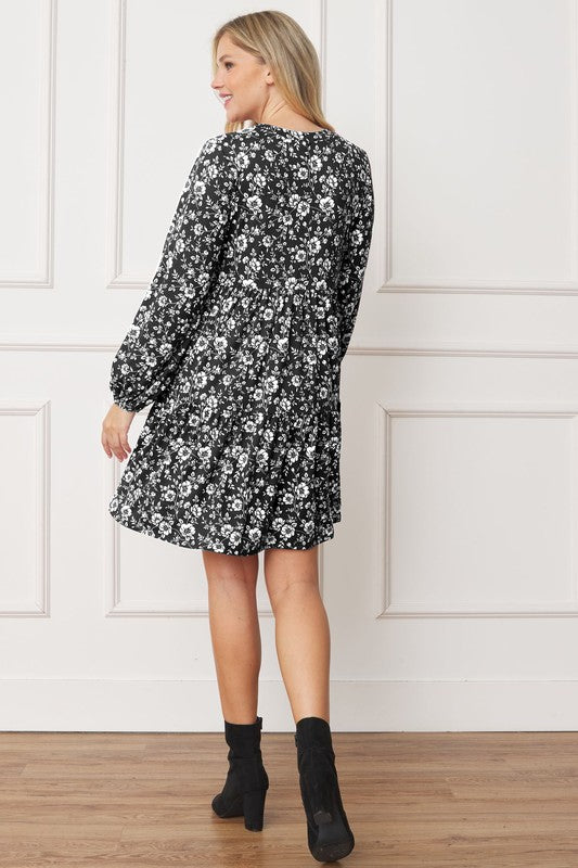 EG fashion Floral Crew Neck Midi Dress