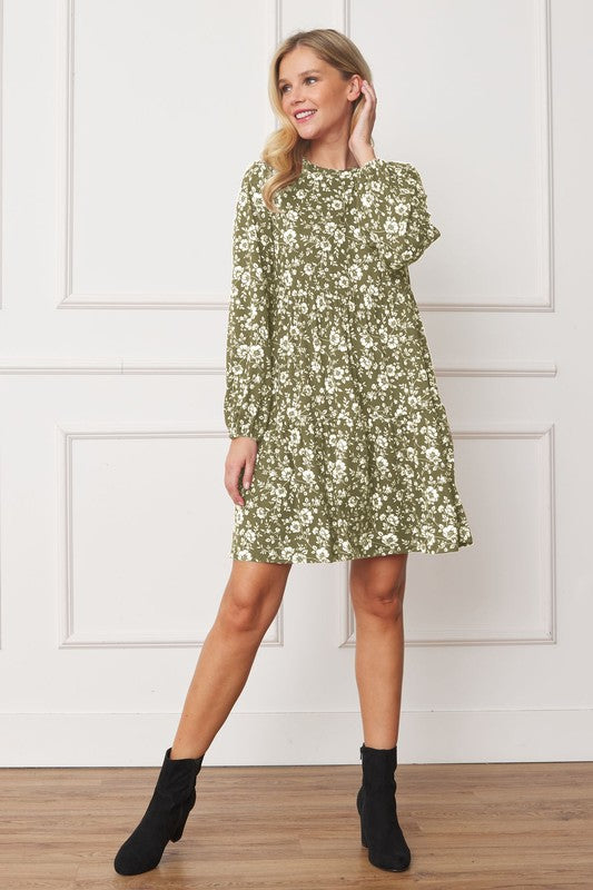 EG fashion Floral Crew Neck Midi Dress