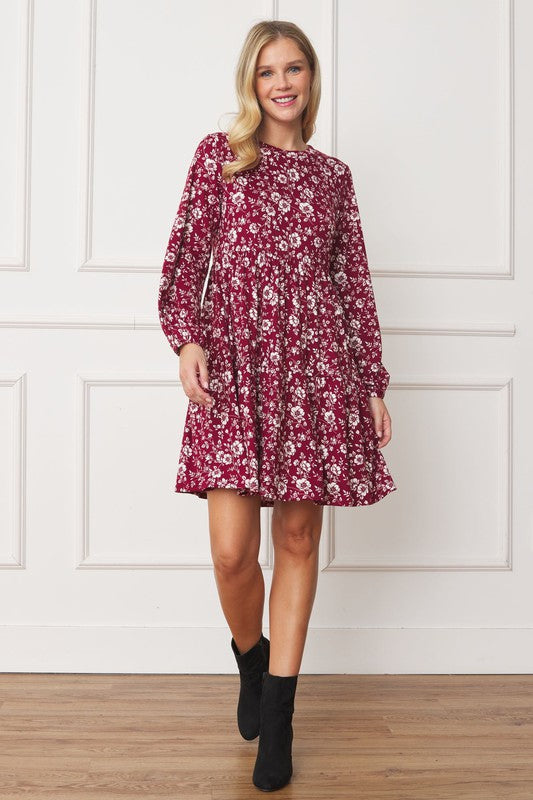 EG fashion Floral Crew Neck Midi Dress