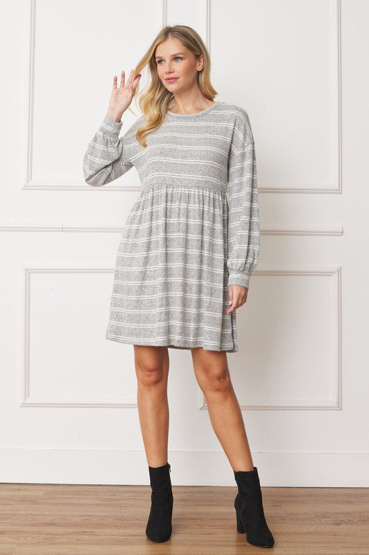 EG fashion Stripe Bishop Sleeve Mini Dress