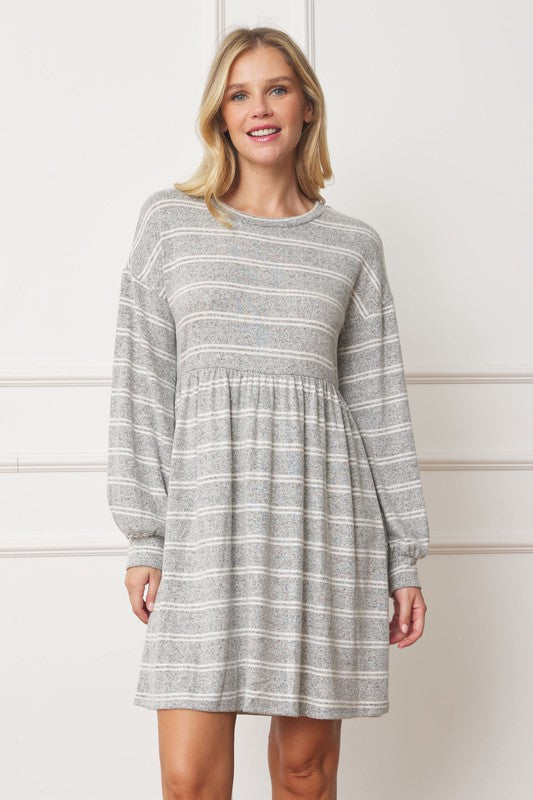EG fashion Stripe Bishop Sleeve Mini Dress