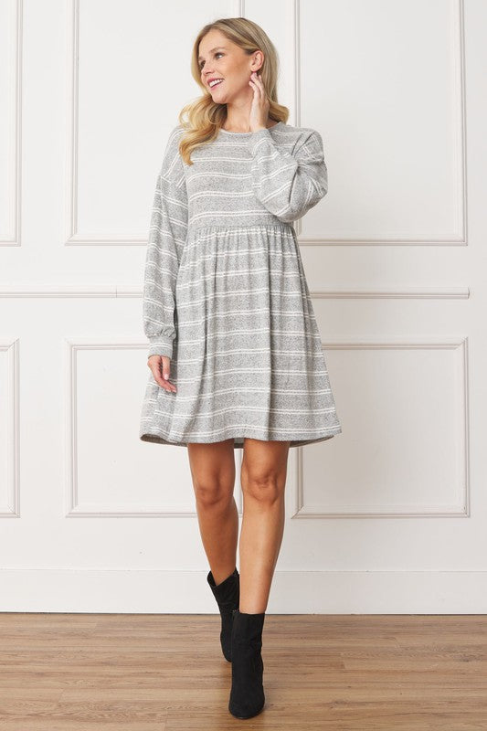 EG fashion Stripe Bishop Sleeve Mini Dress