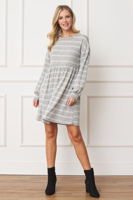 EG fashion Stripe Bishop Sleeve Mini Dress