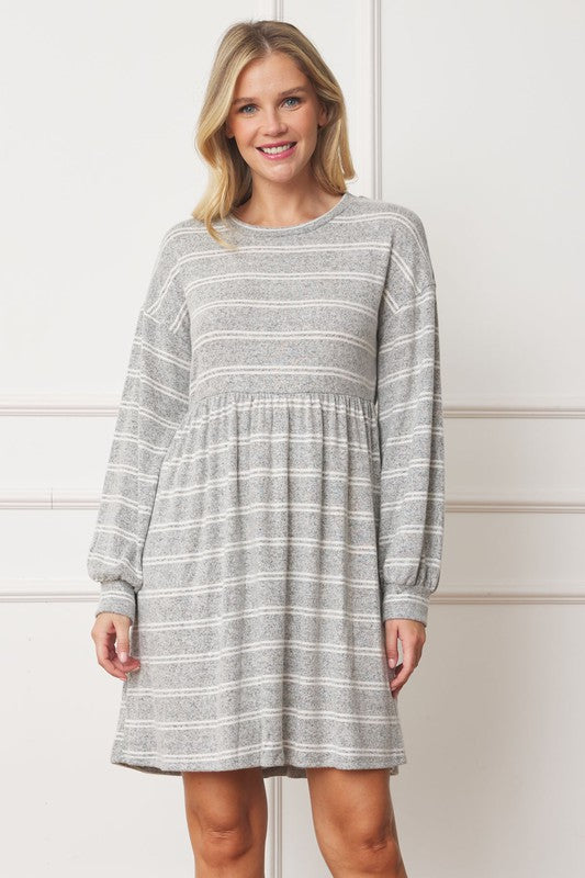 EG fashion Stripe Bishop Sleeve Mini Dress