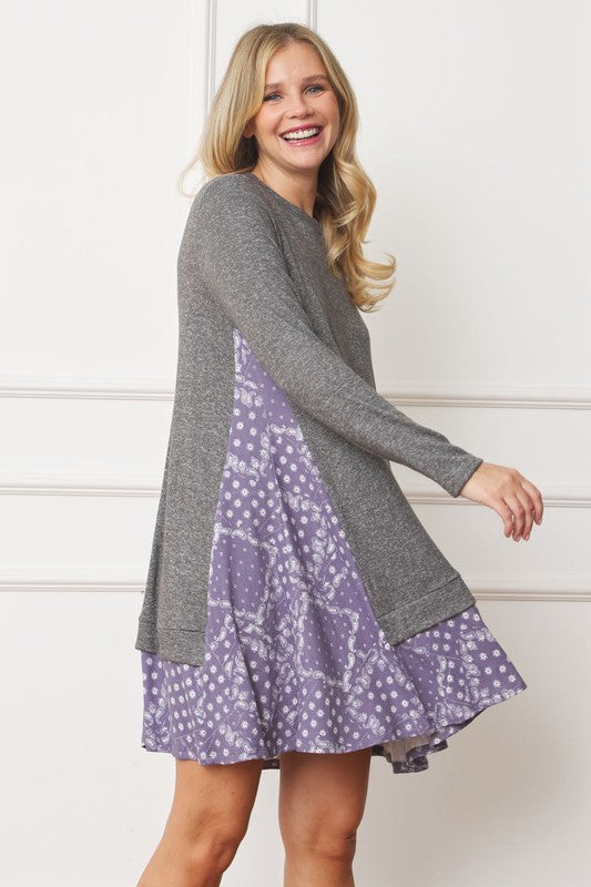 EG fashion Mock Layered Bandana Paisley Mini Dress