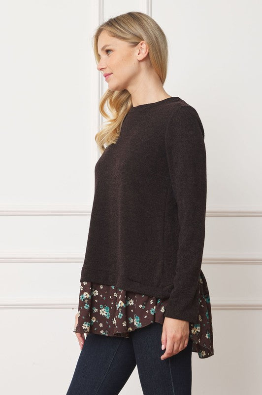 EG fashion Layered Floral Tulip Hem Back Accent Top