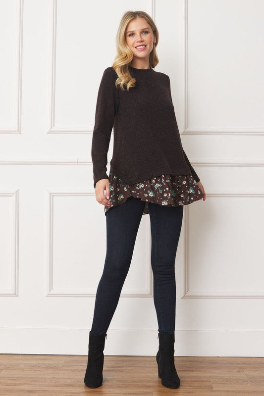 EG fashion Layered Floral Tulip Hem Back Accent Top