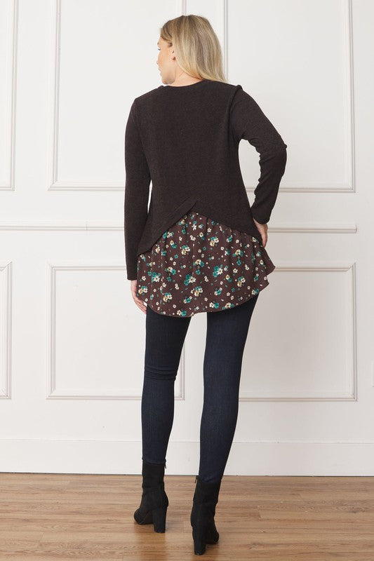 EG fashion Layered Floral Tulip Hem Back Accent Top