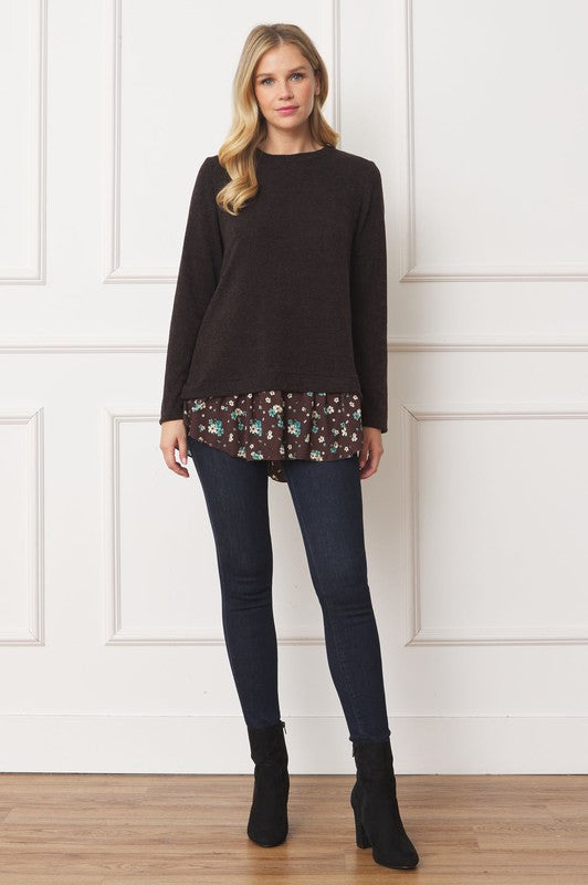 EG fashion Layered Floral Tulip Hem Back Accent Top