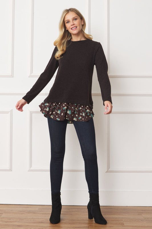 EG fashion Layered Floral Tulip Hem Back Accent Top