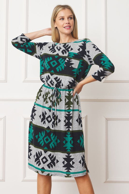 EG fashion Plus Tribal Drawstring Blouson Midi Dress