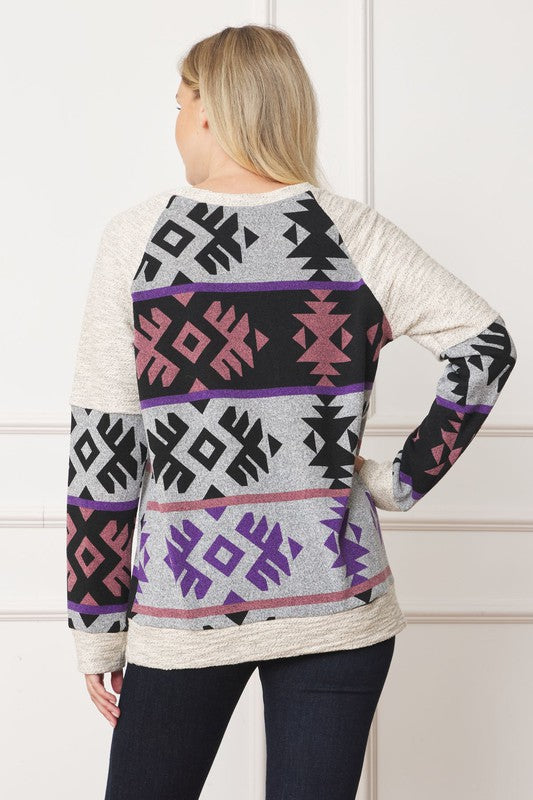 EG fashion V Stitch Tribal Contrast Tunic