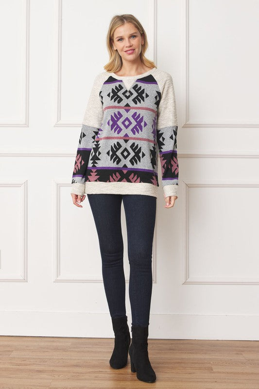 EG fashion V Stitch Tribal Contrast Tunic