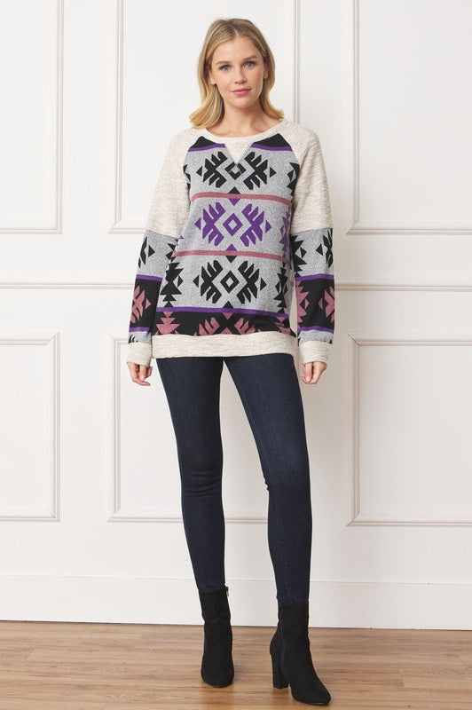 EG fashion V Stitch Tribal Contrast Tunic