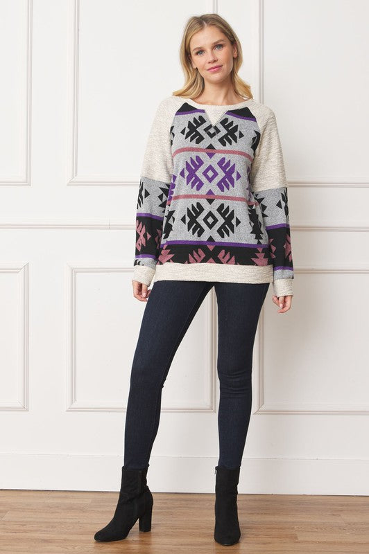 EG fashion V Stitch Tribal Contrast Tunic