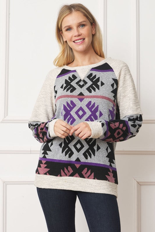 EG Fashion Plus V Stitch Tribal Contrast Tunic