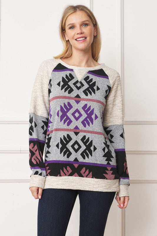 EG Fashion Plus V Stitch Tribal Contrast Tunic