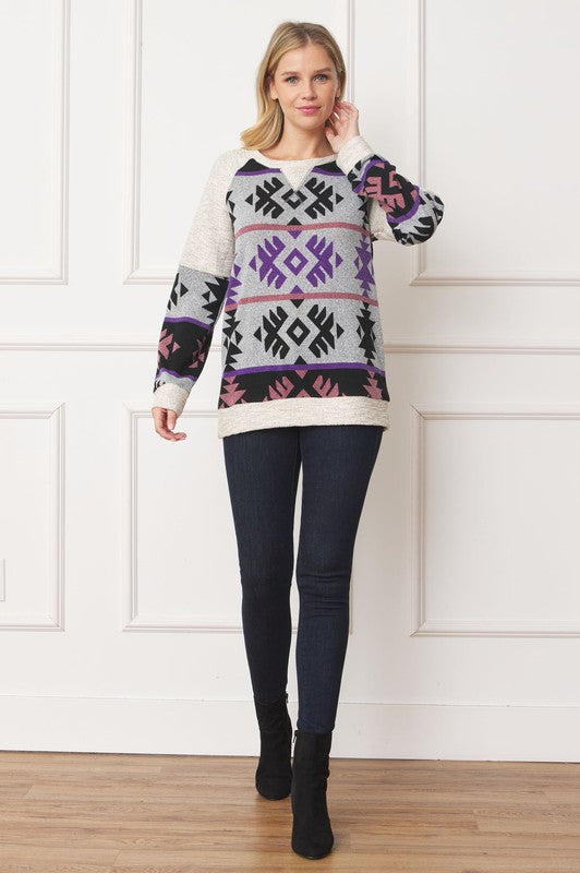 EG fashion V Stitch Tribal Contrast Tunic