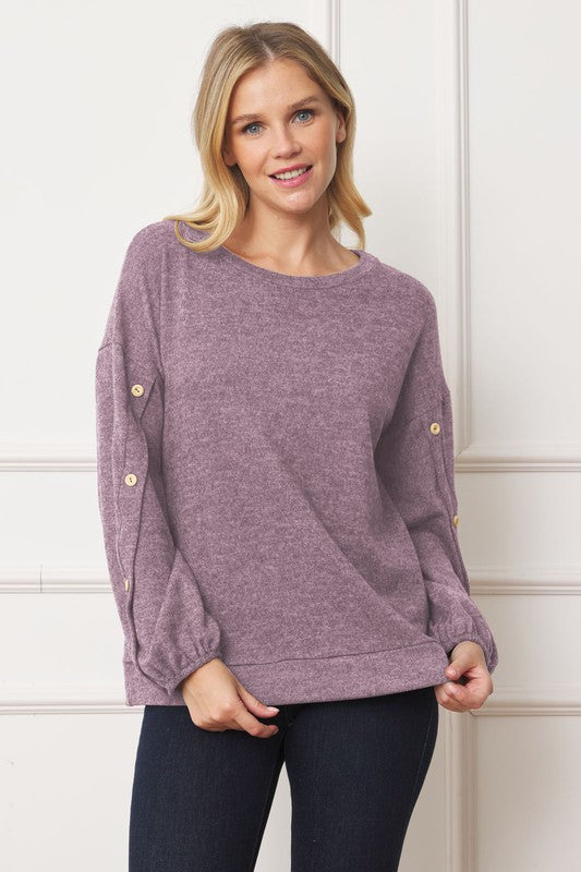 EG fashion Drop Shoulder Button Sleeve Detail Top