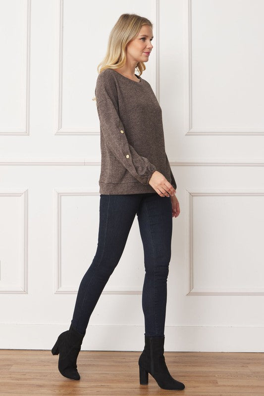 EG fashion Drop Shoulder Button Sleeve Detail Top