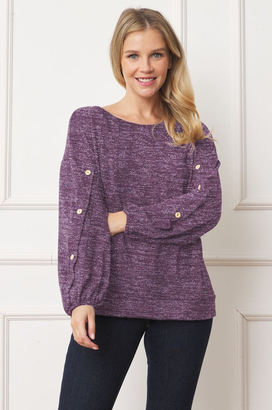 EG fashion Drop Shoulder Button Sleeve Detail Top