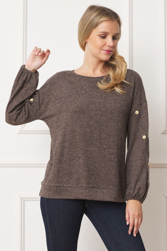 EG fashion Drop Shoulder Button Sleeve Detail Top