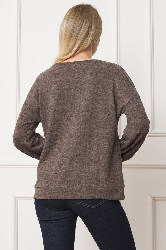 EG fashion Drop Shoulder Button Sleeve Detail Top