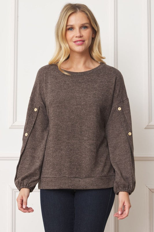 EG fashion Drop Shoulder Button Sleeve Detail Top