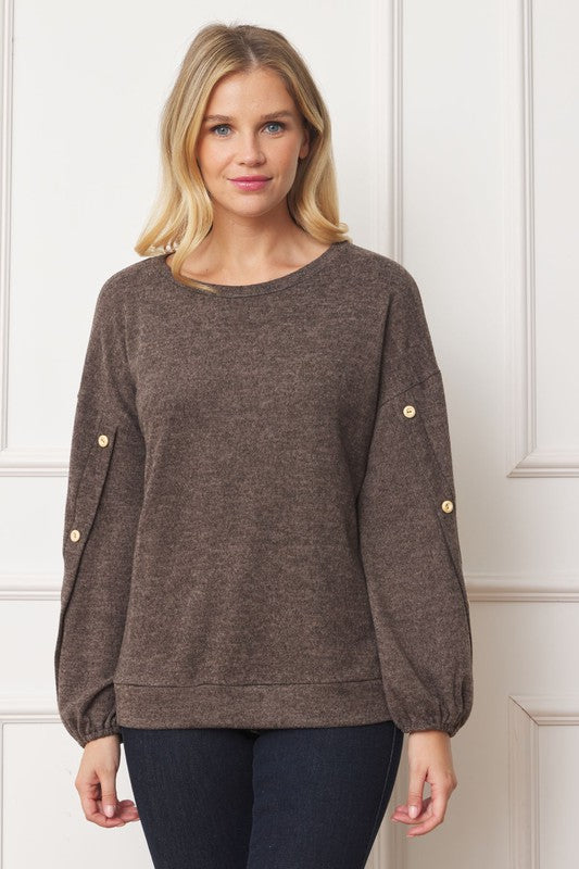 EG fashion Drop Shoulder Button Sleeve Detail Top