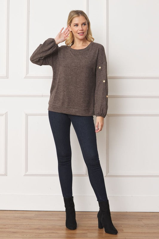 EG fashion Drop Shoulder Button Sleeve Detail Top