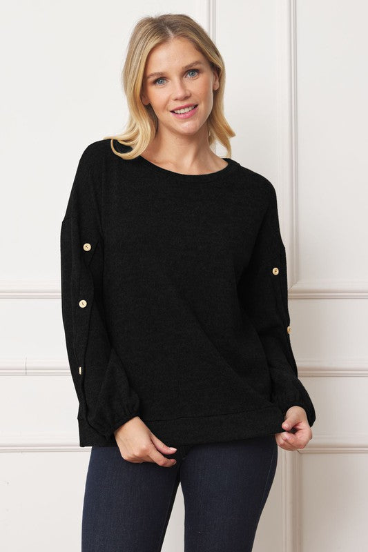 EG fashion Drop Shoulder Button Sleeve Detail Top