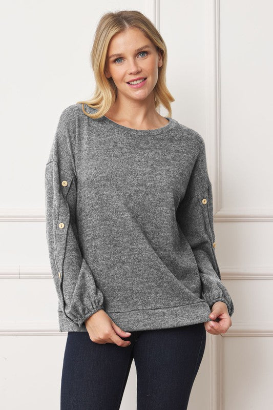 EG fashion Drop Shoulder Button Sleeve Detail Top