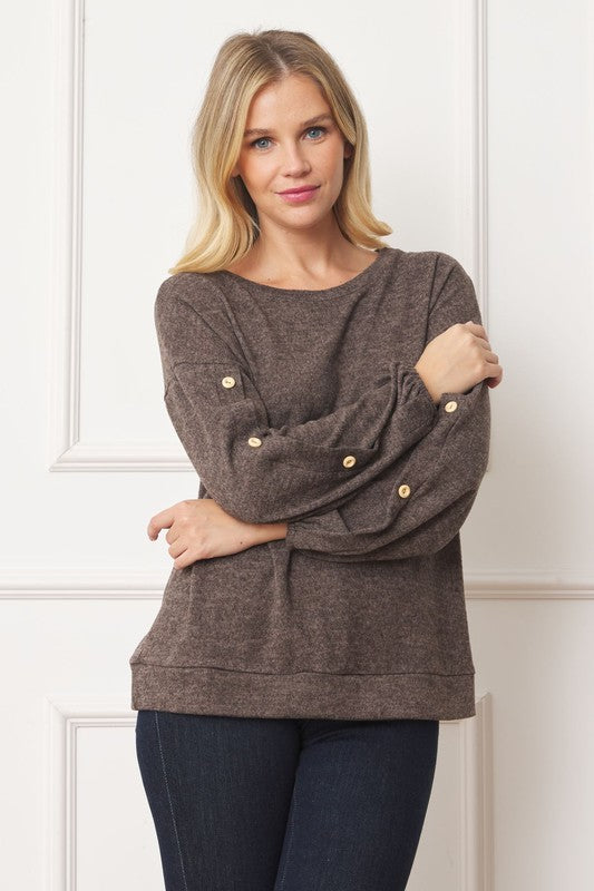 EG fashion Drop Shoulder Button Sleeve Detail Top