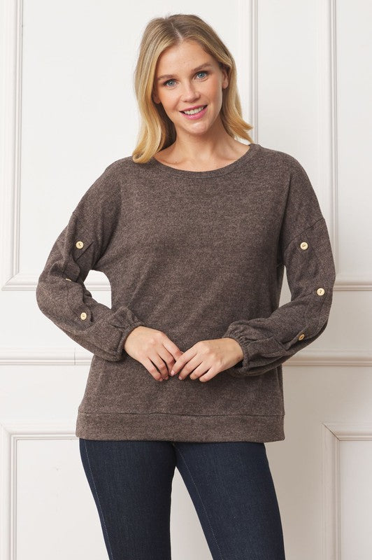 EG fashion Drop Shoulder Button Sleeve Detail Top