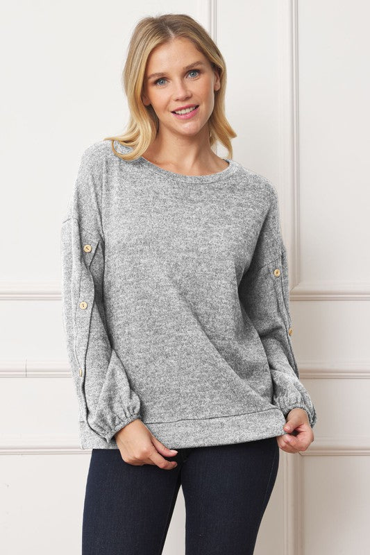 EG fashion Drop Shoulder Button Sleeve Detail Top