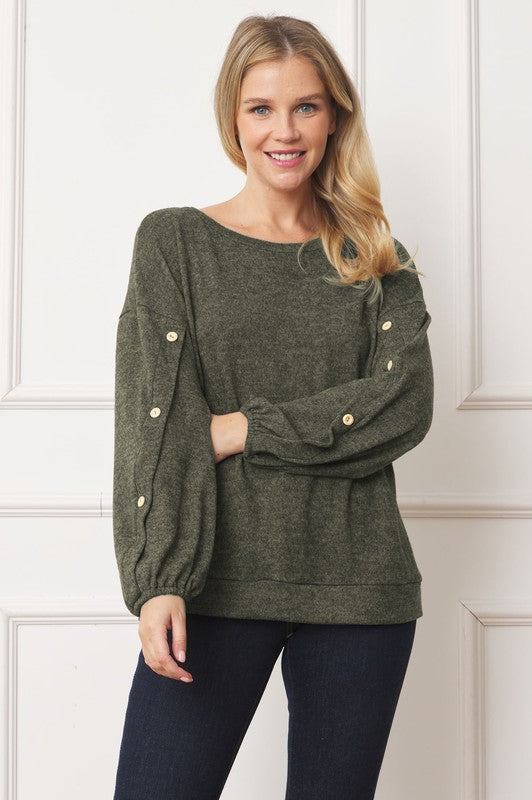 EG fashion Drop Shoulder Button Sleeve Detail Top