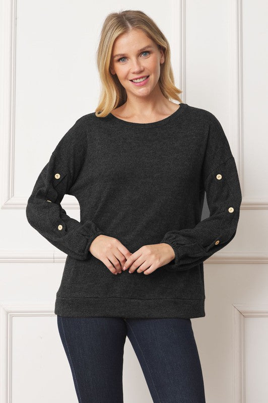 EG fashion Drop Shoulder Button Sleeve Detail Top