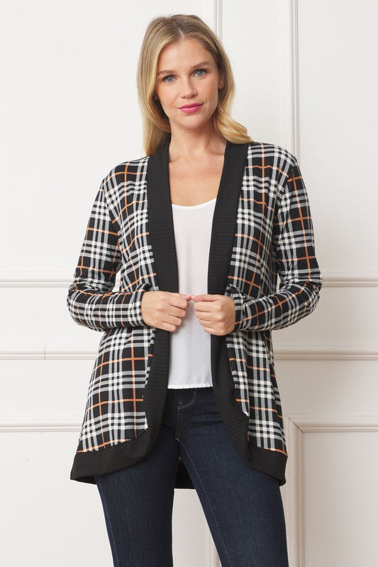 EG fashion Plaid Contrast Drape Open Cardigan