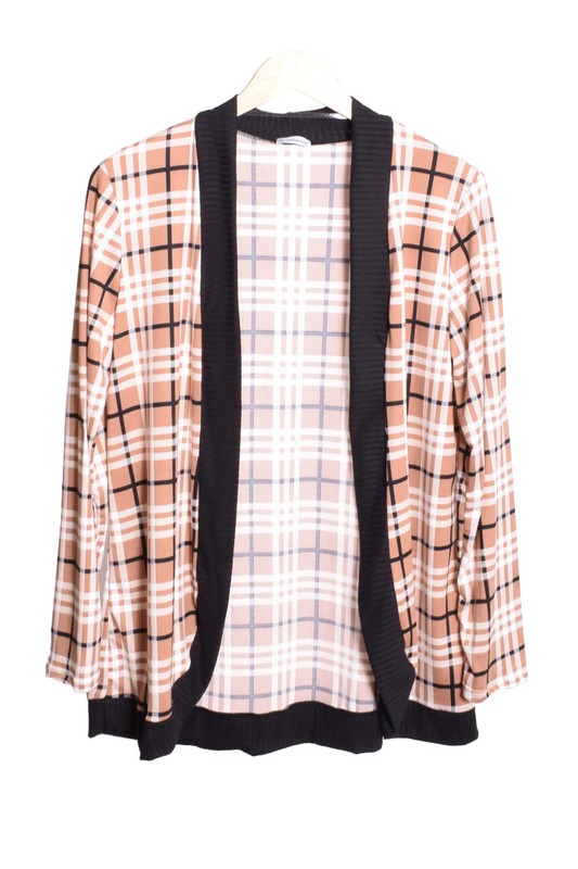 EG fashion Plaid Contrast Drape Open Cardigan