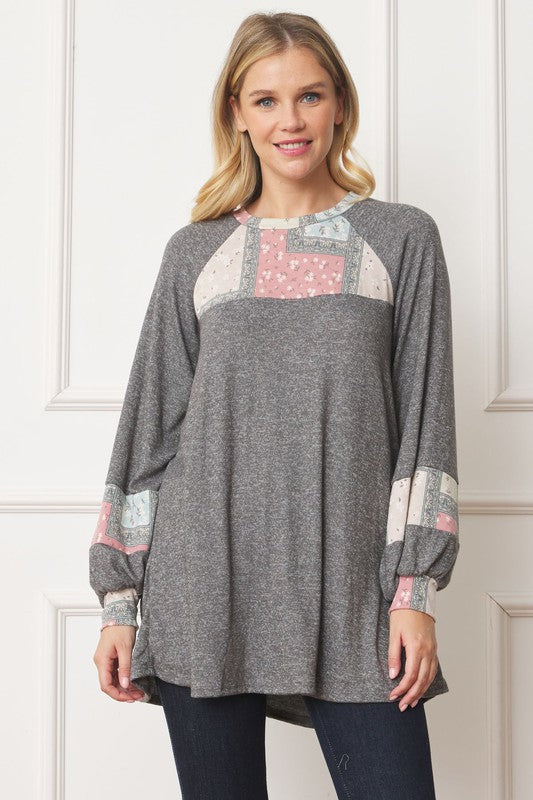 EG fashion Patchwork Panel Accent A-Line Tunic